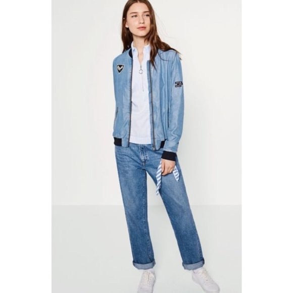 Zara Denim Chambray Bomber Jacket - Picture 4 of 8